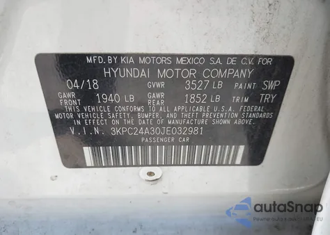 2018 Hyundai Accent Se z USA, uszkodzony, nr VIN 3KPC24A30JE032981